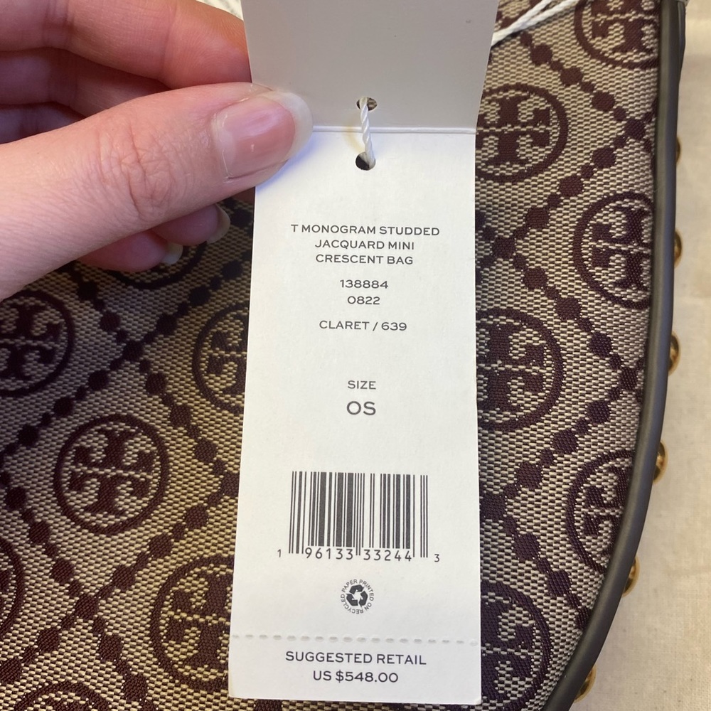 🔥NWT Tory Burch T Monogram Jacquard Studded Mini Crescent Bag - Picture 9 of 16